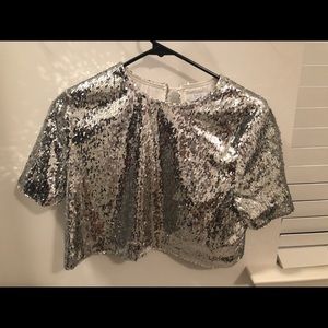 Tobi silver sequined crop top